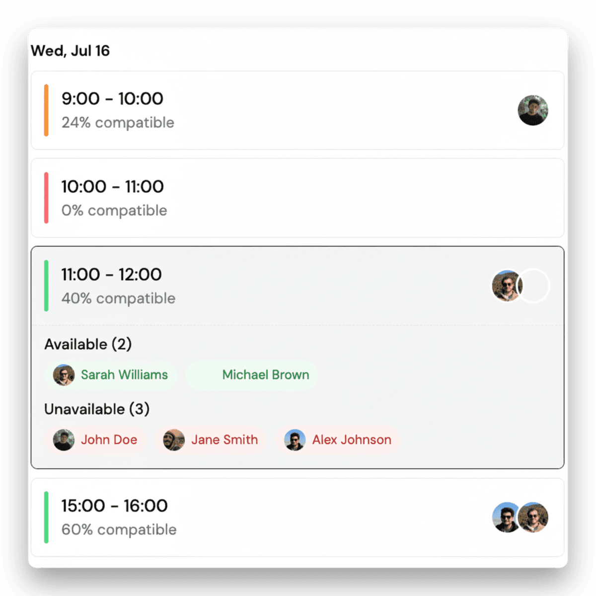 Synced availability heatmap showing optimal meeting times